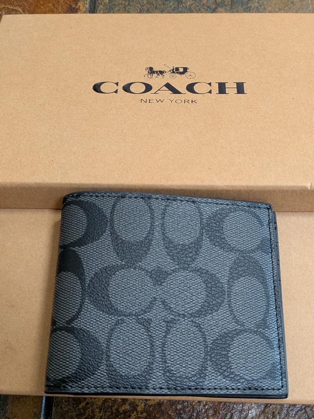 Coach Men’s Charcoal/Black Signature Canvas Bifold Wallet